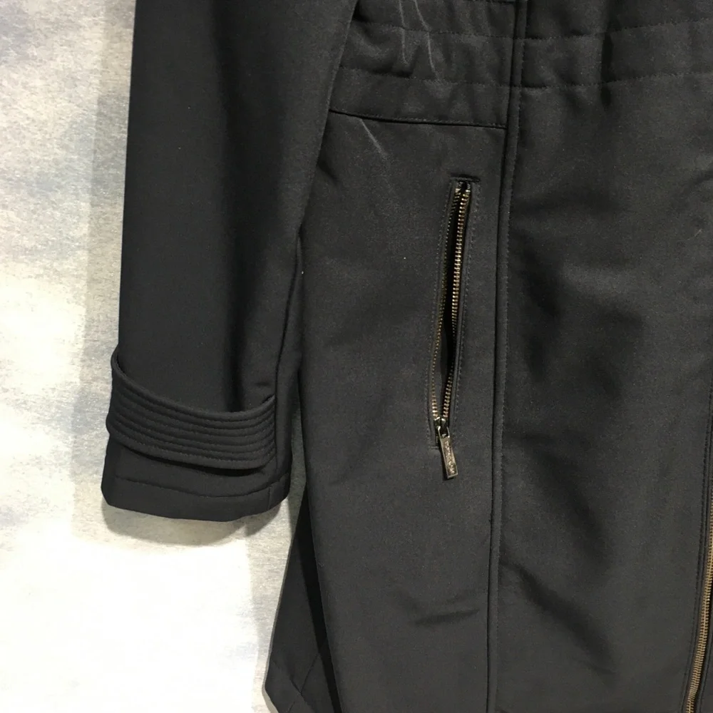 Michael Kors Navy Blue Women's Long Line Zip Technical Hooded Jacket Size Large - Picture 3 of 11